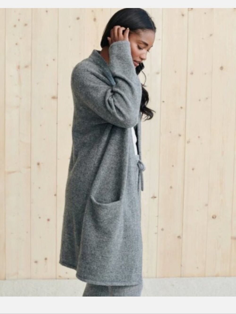 JENNI KAYNE charcoal Gray Sweater Coat cardigan wool yak small long